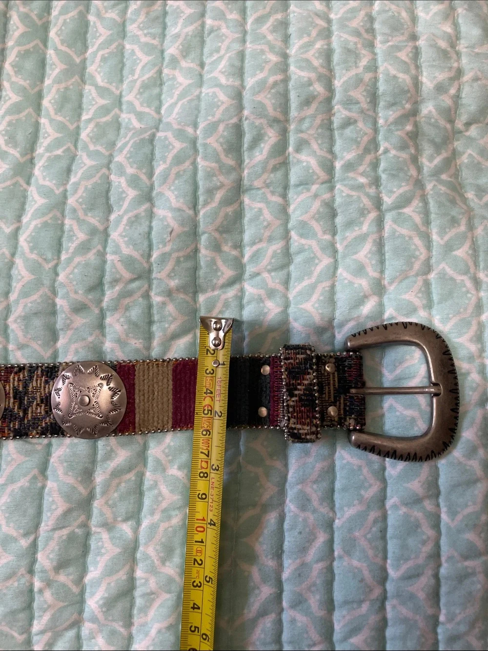 Silver Concho and Jacquard fabric belt